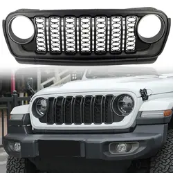 Front Grille Grid Grill Guard for Jeep Wrangler JL 2018-2024 Gladiator ABS Blackout No Camera Hole