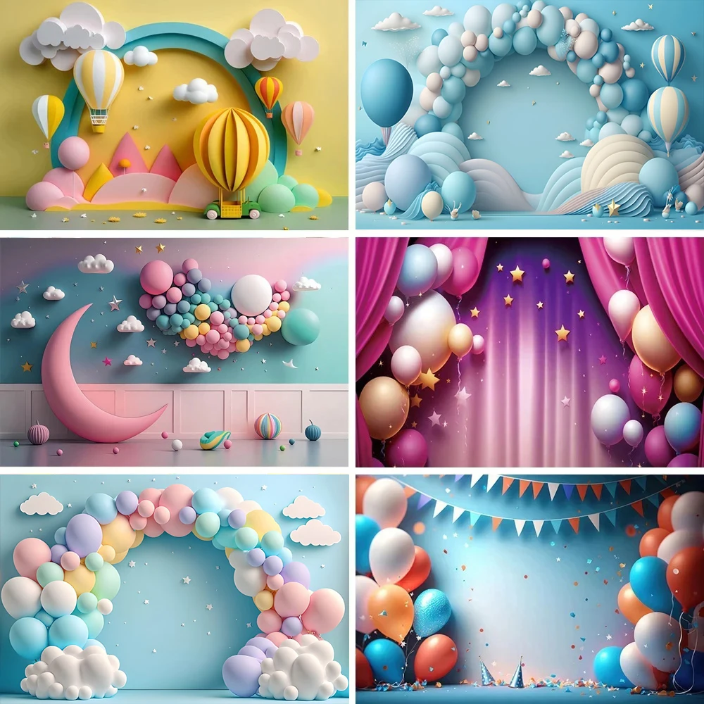 Colorful Balloon Photography Backdrops Boy Girl One Year Birthday Party Decor Children Family Portrait Backgrounds Studio Props