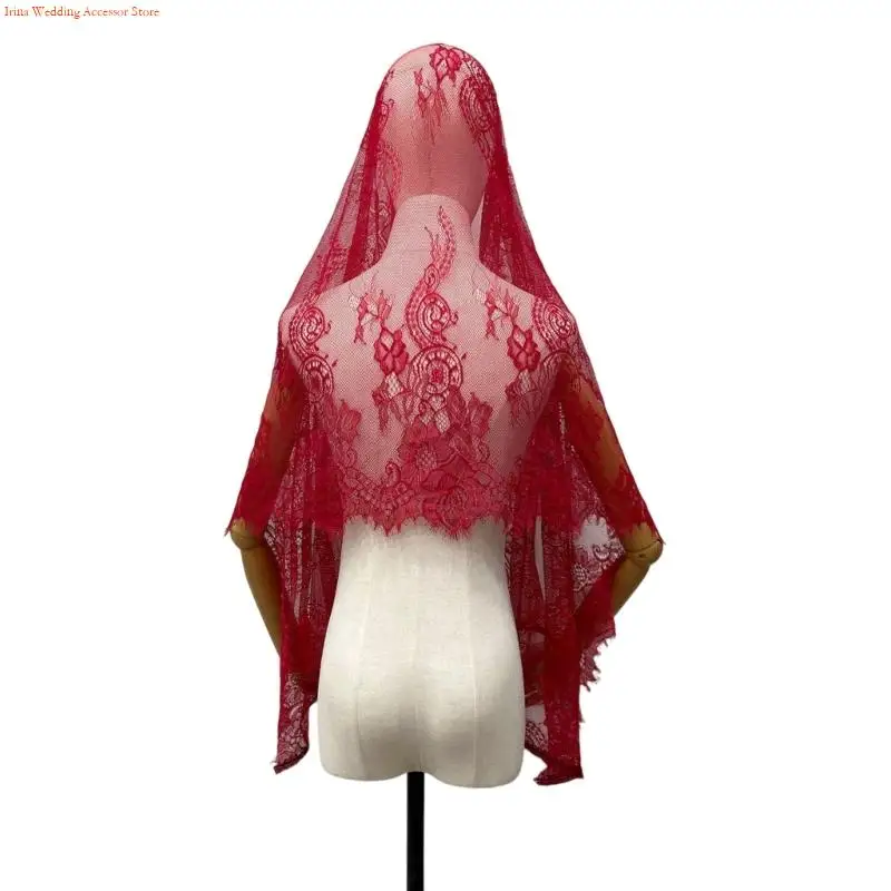 G92D Traditional Wedding Shawl Mantilla With Detailed Lace Embellishment Soft Polyester Material For Bride Evening Event Use