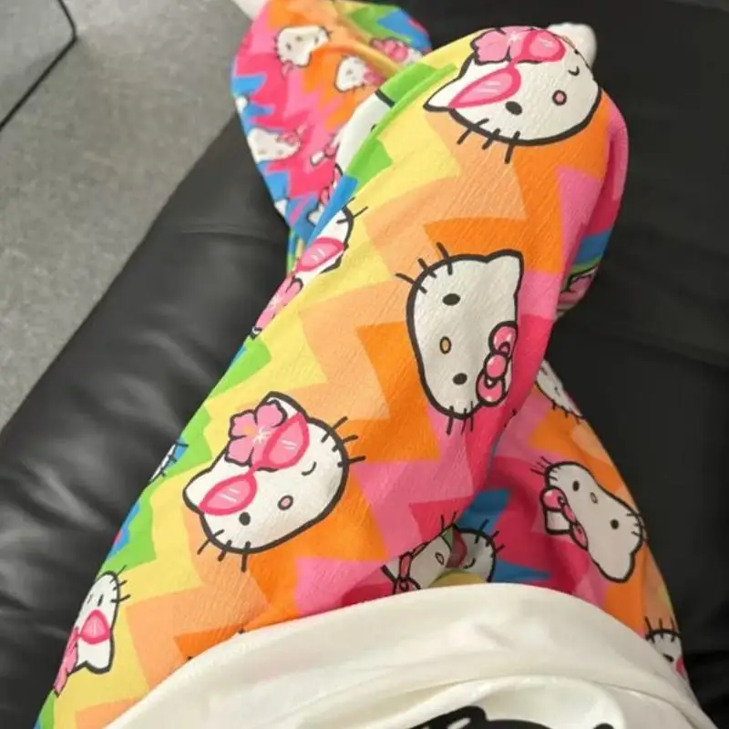 

Dopamine Hello Kitty Long Skirt Trousers Printing Skirt Multi-Color Niche Reduce Age Summer Leisure Look Thinner Long Skirt Gift