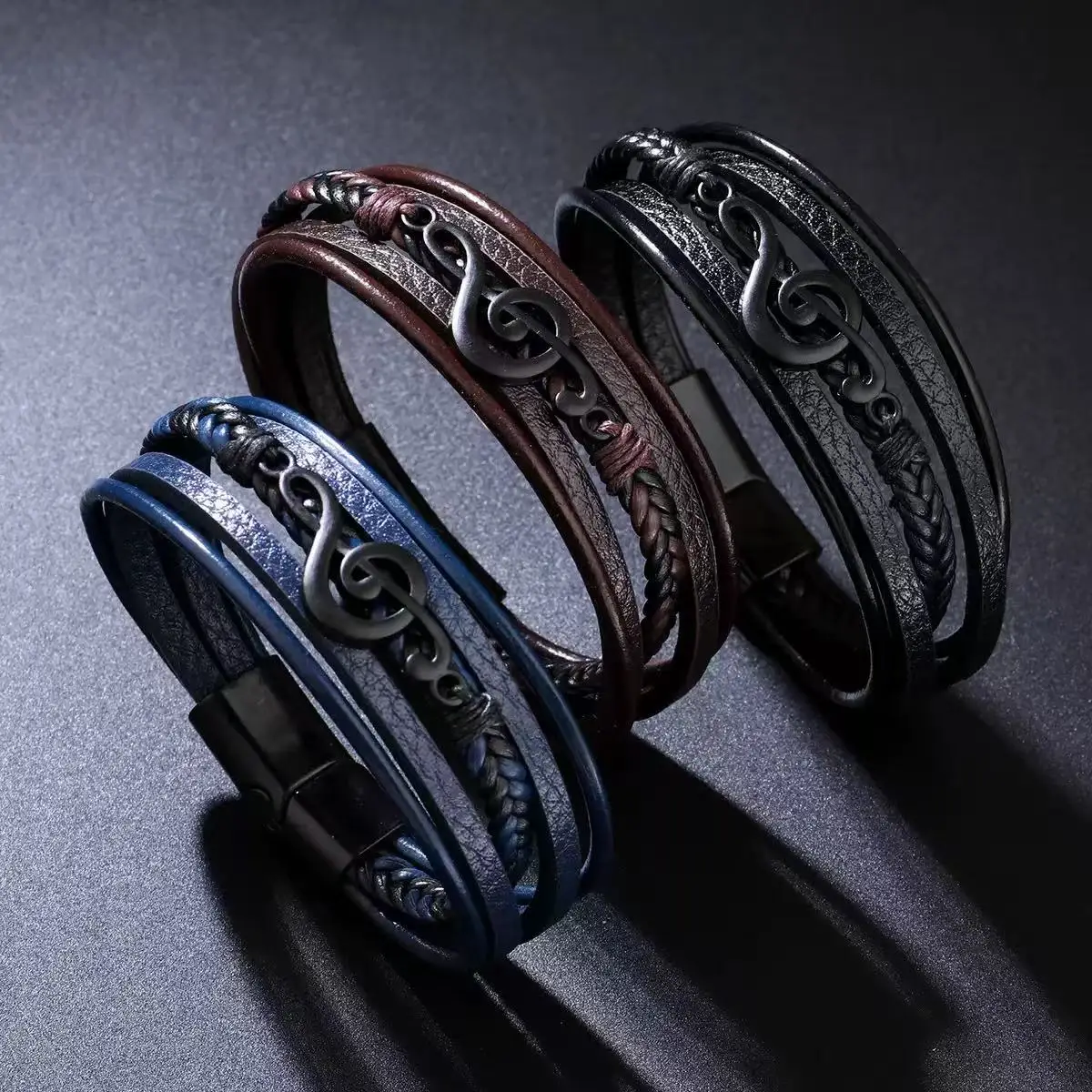 خمر رمز الموسيقى سحر أساور للرجل متعدد الطبقات مضفر الجلود سوار الكفة التفاف معصمه الإسورة مجوهرات بسيطة