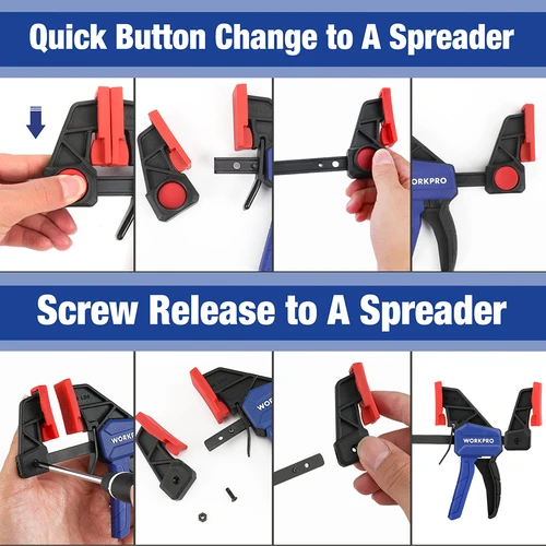 Imagen 2 del producto WORKPRO-4 abrazaderas de piezas para carpintería, barra de abrazadera de liberación rápida, juego de clips de abrazadera F, herramientas de carpintería de 4,5 pulgadas y 6 pulgadas