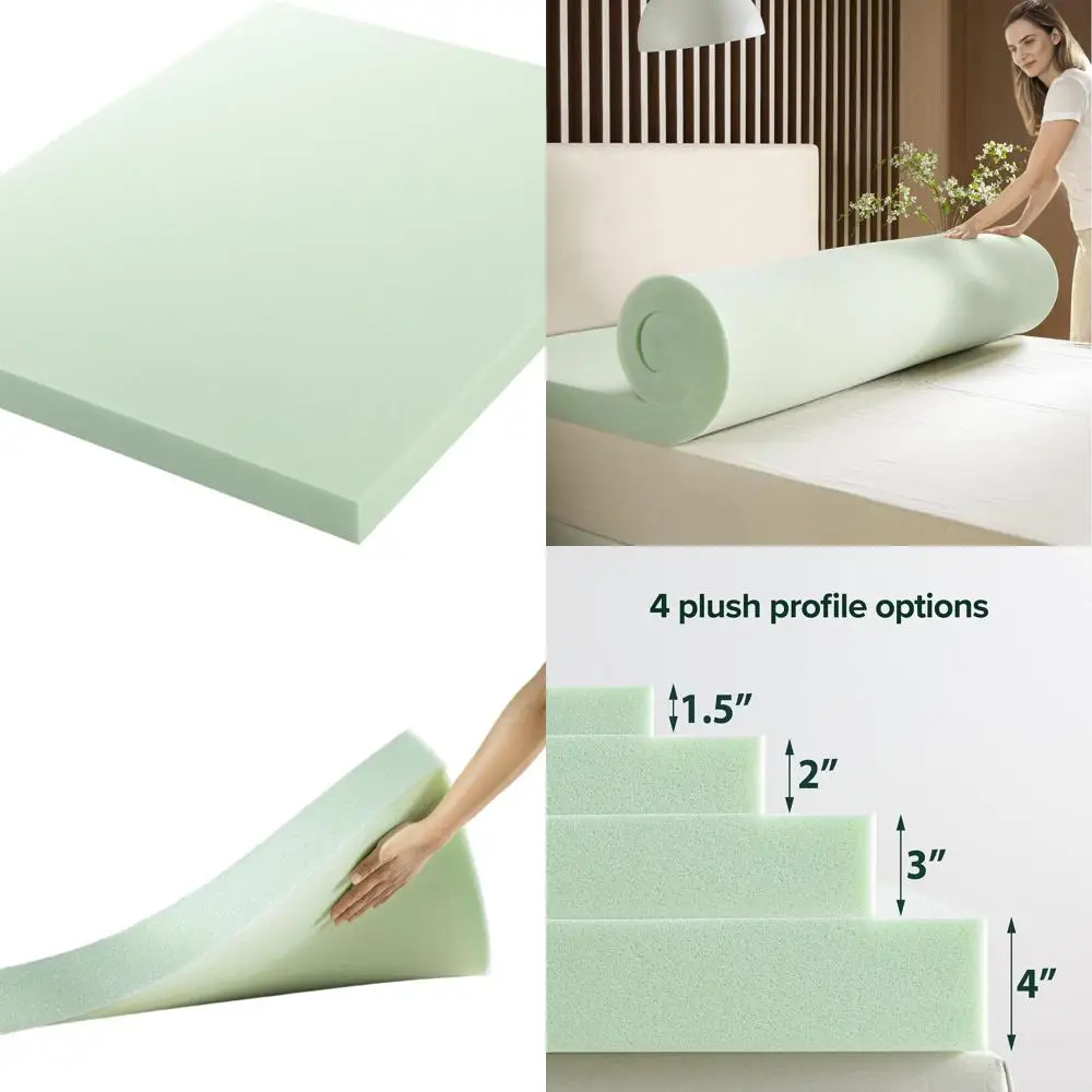 

Twin Size 4 Green Tea Memory Foam Mattress Topper for Dorms, Back Pain Relief, Compact Packaging, CertiPUR-US Certified