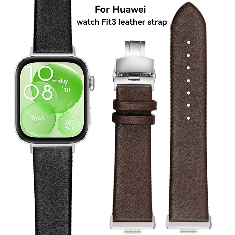 

For Huawe Watch Fit3 Fit4 Leather Strap Sports Fit 3 Smart Watch Fit 4 Pro Wristband Ultra-thin Plain Cowhide Watch Chain