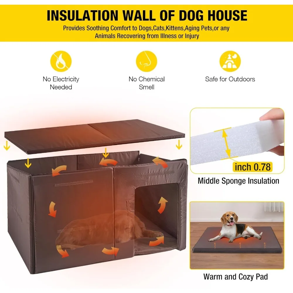 Outdoor Dog House, 59” Extra Large Insulated Dog Kennel with Insulated Lining, All Around Iron Frame,Wooden Dogs House Furniture