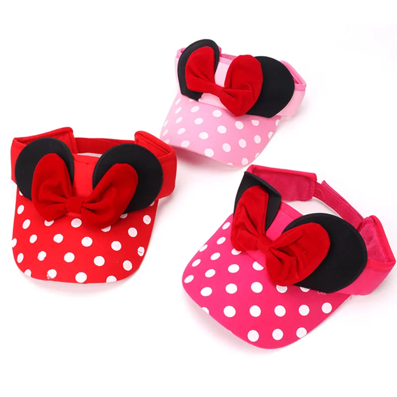 1PC/3PCS Summer Baby Girls Empty Top Hat Cute Dot Big Bow Kids Baseball Cap Outdoor Sports Children Sun Visor ﻿