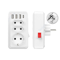 EU Extension Socket With 3 AC Outlets 3 USB Port 1 TypeC ON/OFF Swtich Control Power Strip Plug Adapter Converter CE FCC