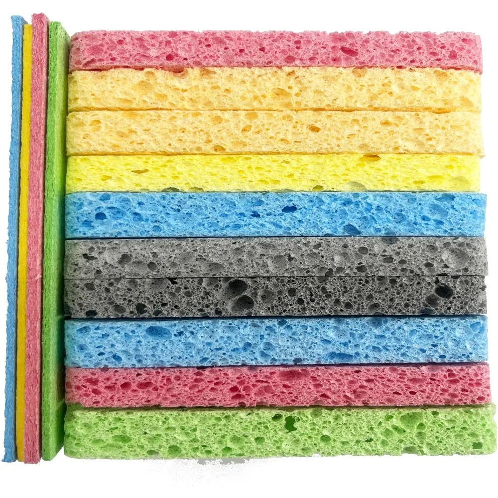 12PCS Cleaning Sponge，2.5X4.0 inches, Kitchen DishSponge, Cleaning Scrub Color Sponge, Biodegradable Natural Sponge
