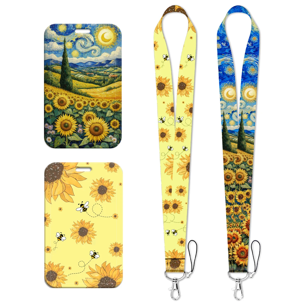 Vintage Gänseblümchen Kartenhalter Kunstgemälde Halsband Schlüsselband Ausweishülle Umhängeband Lanyard für Schlüsselringe Accessoires Geschenke