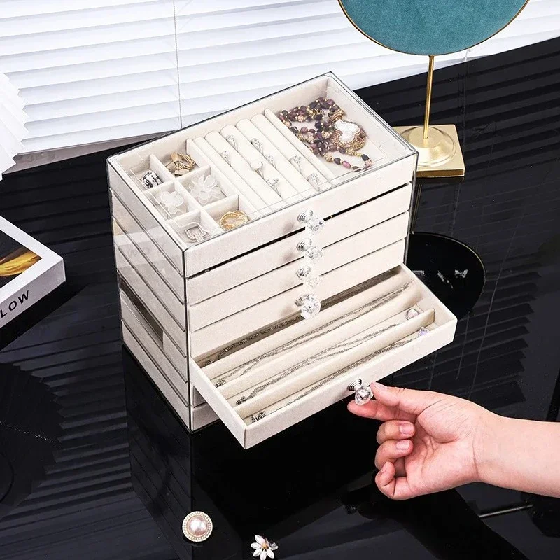 New PET Transparent 7-Layer Drawer Jewelry Storage Box for Earrings Necklaces Rings Accessory Display Stand Organizer