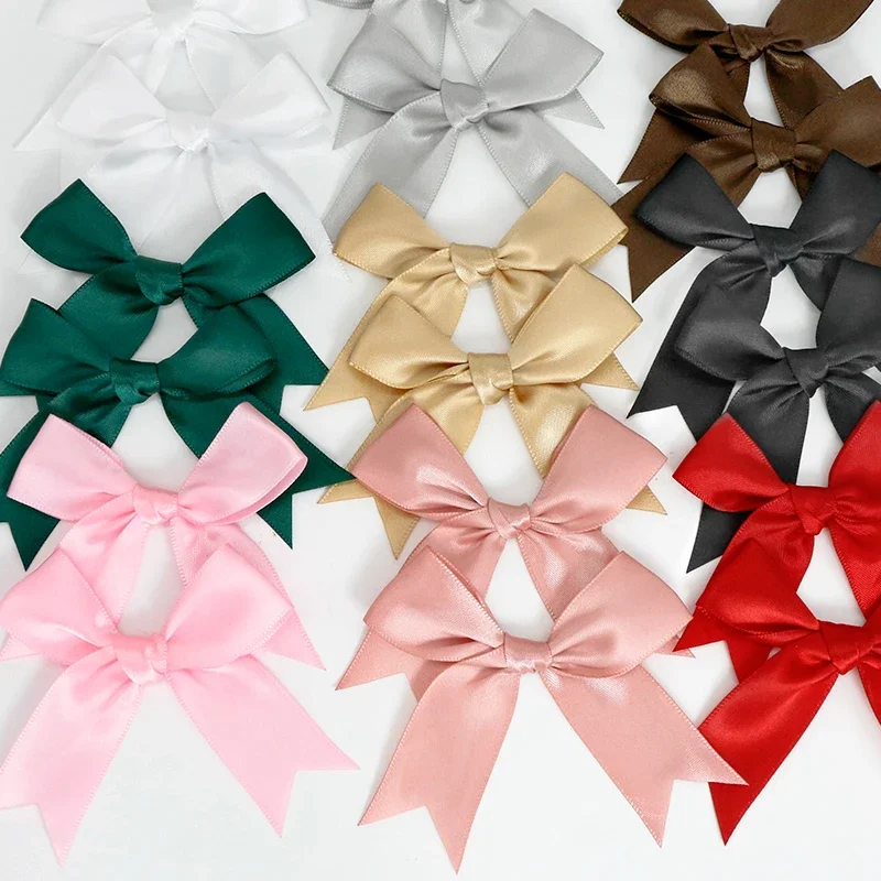 New 50PCS 85*85mm Pink Satin Ribbon Bows Decoration Bows For Craft Small Bowknot Gift Flower Wedding Bow Birth DIY Party Decorat