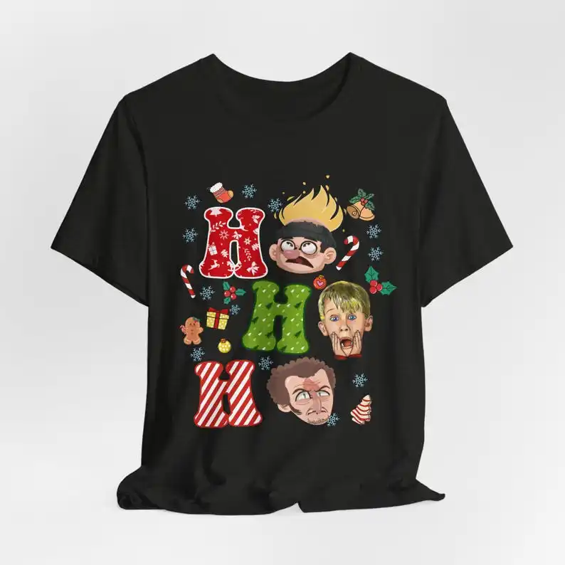 Home Alone Christmas Movie Tee: Fun Graphic T-Shirt Unisex Regular  Cute Character Happy Loose Casual Fashion Unique New Style