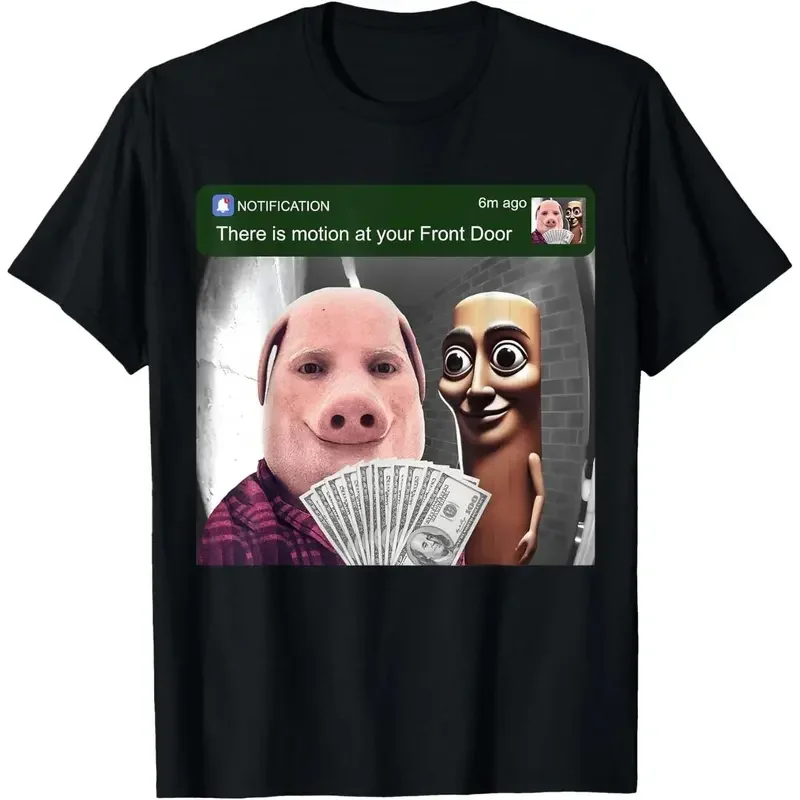 Unisex John Pork and Tung Sahur T-Shirt | Funny Doorbell Notification Graphic Tee | Absurd Virtual Influencer Stickman Character Meme Clothes for Men Women