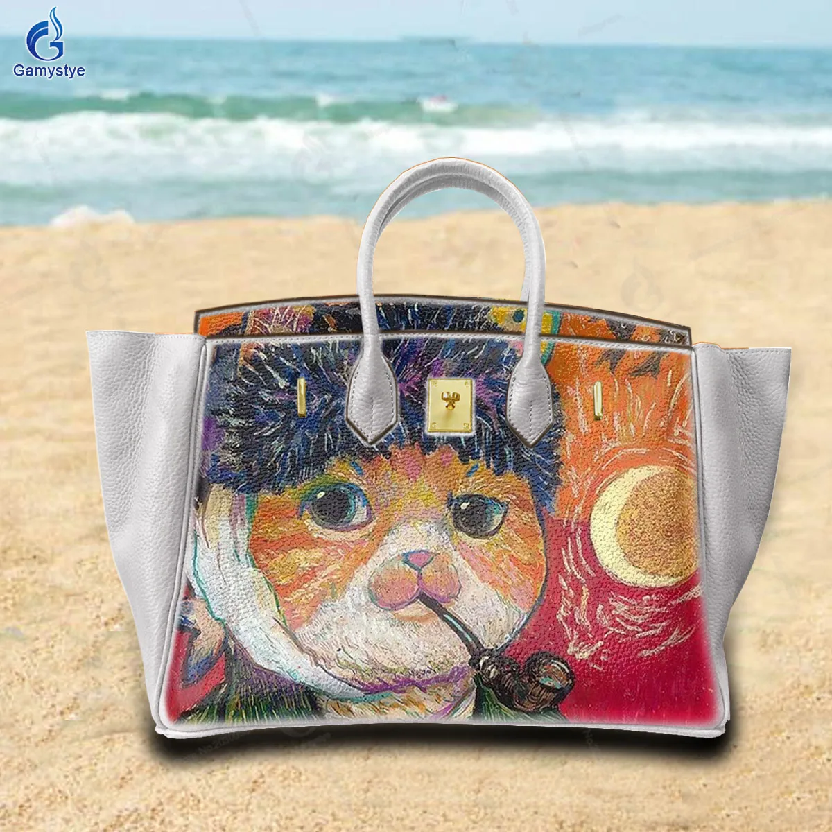 

Сумки на плечо Sac De Luxe Femme, роскошные сумки, женские сумки с рисунком меланхоли, котенок, натуральная кожа Togo, высокое качество, художественная ручная роспись