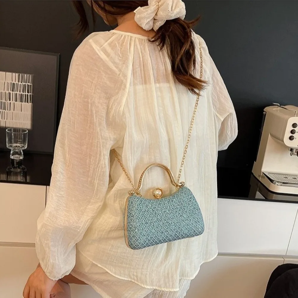 Fashion Rhinestones Evening Bag Pearl Shiny Clutch Bag Acrylic Elegant Crossbody Bags for Wedding Party