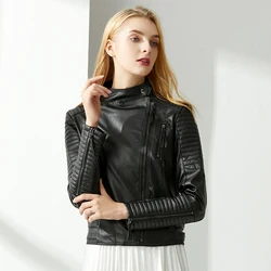 Fitaylor Casual Lady lapel Zipper Leather Jacket High Street Motorcycle Coat Women Faux PU Leather Jacket