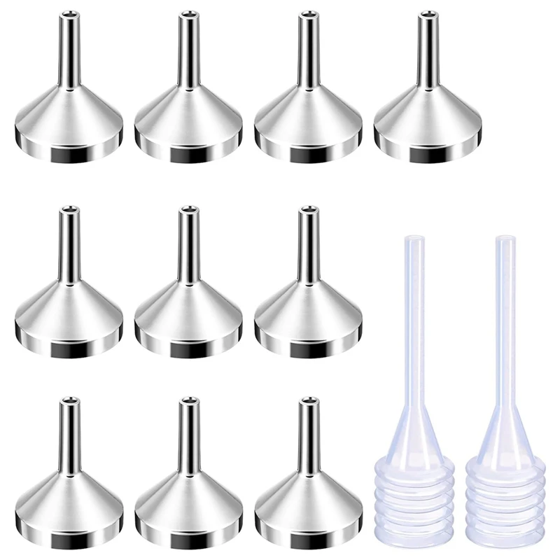 10 Pack Small Metal Funnels With 2 Pack Mini Pipette For Filling Small Mini Bottles Or Containers, Perfume