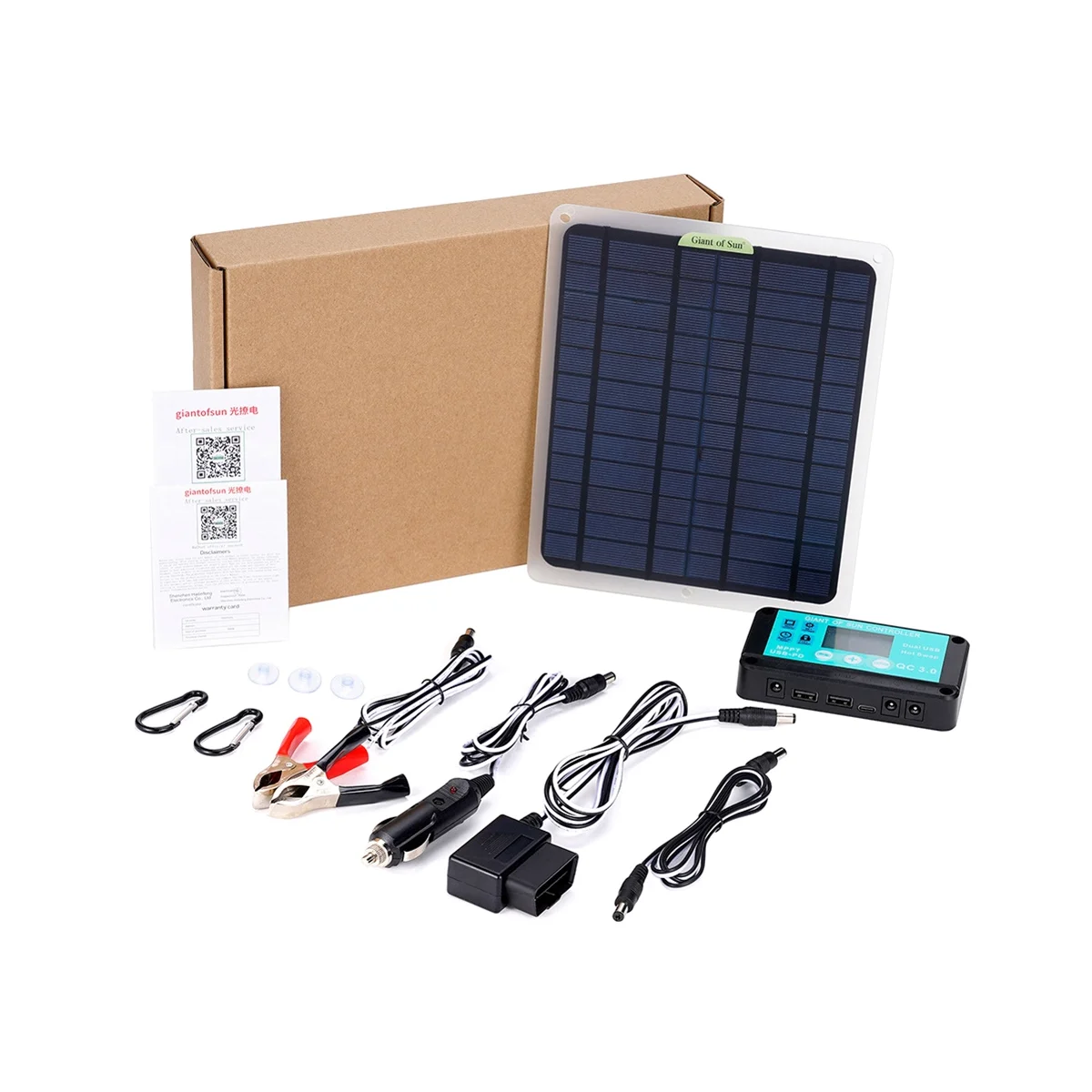 20W Solar Panel 12V 10A Battery Controller Car Charger Outdoor Battery Supply for Vehicle Battery with OBD Plug