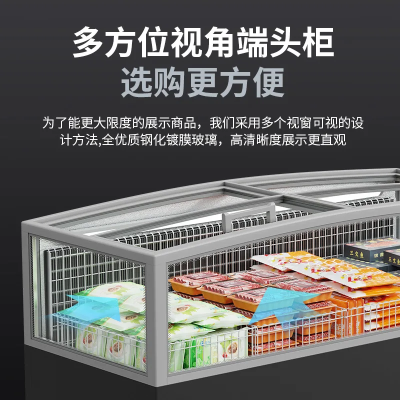 نافذة عالية خالية من الصقيع مزيج جزيرة خزانة الفريزر التجاري المأكولات البحرية الزلابية سريعة المجمدة الغذاء الفريزر الأفقي