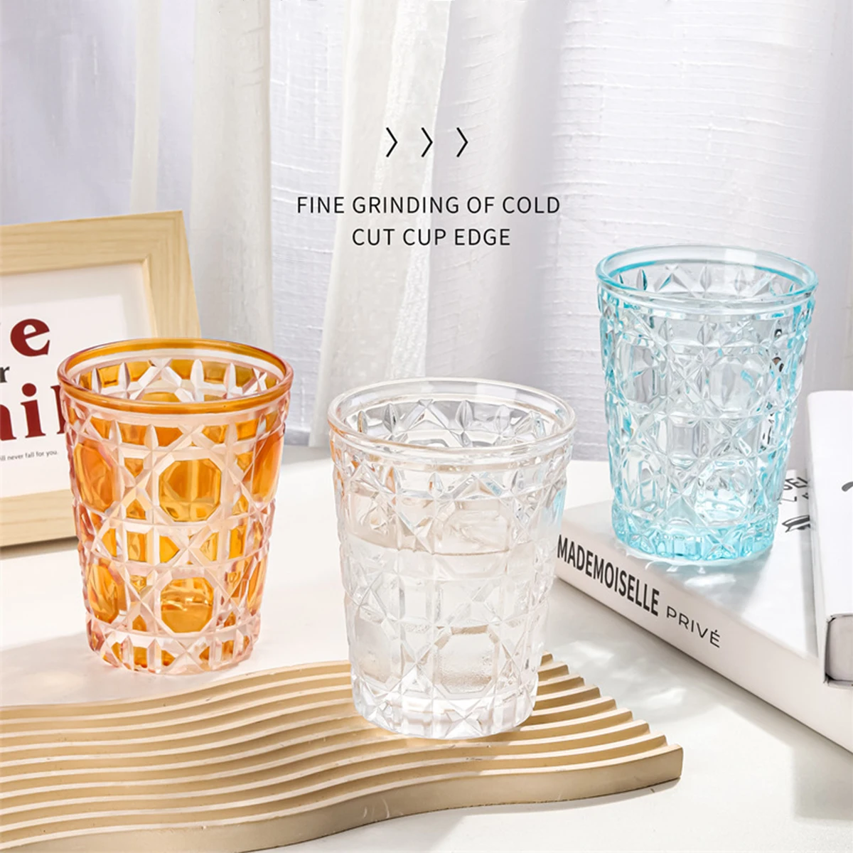 1pc 320ml Crystal Whisky Glass Cup Plaid Handmade Engraving Colorful Brandy Wine Glass Spirit Glass Tumbler