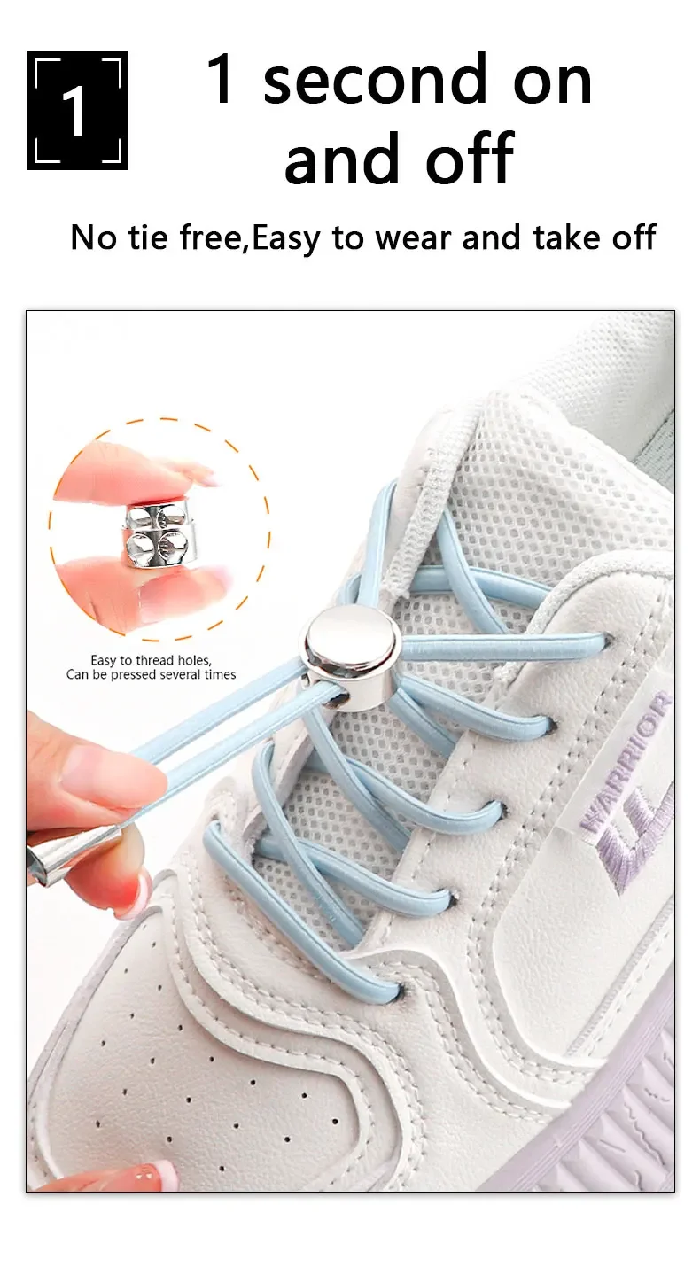 Tieless Elastic Shoe Laces No Tie Shoelaces Round Shoelace Sneakers for Kids and Adult with Strong Lock and Speed Shoestrings
