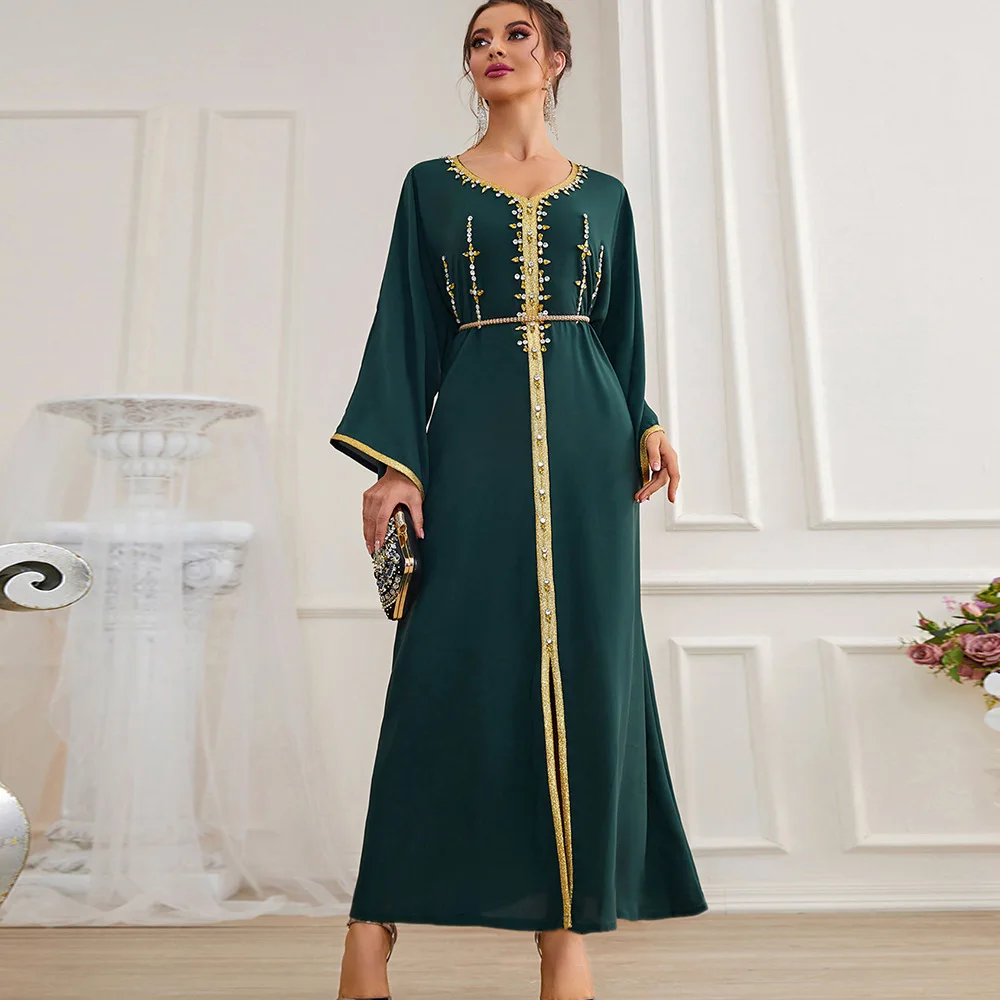 Eid Mubarak Ramadan Women Abaya Diamonds Maxi Dress Moroccan Kaftan Turkey Arabic Dubai Evening Party Vestidos Caftan Jalabiya