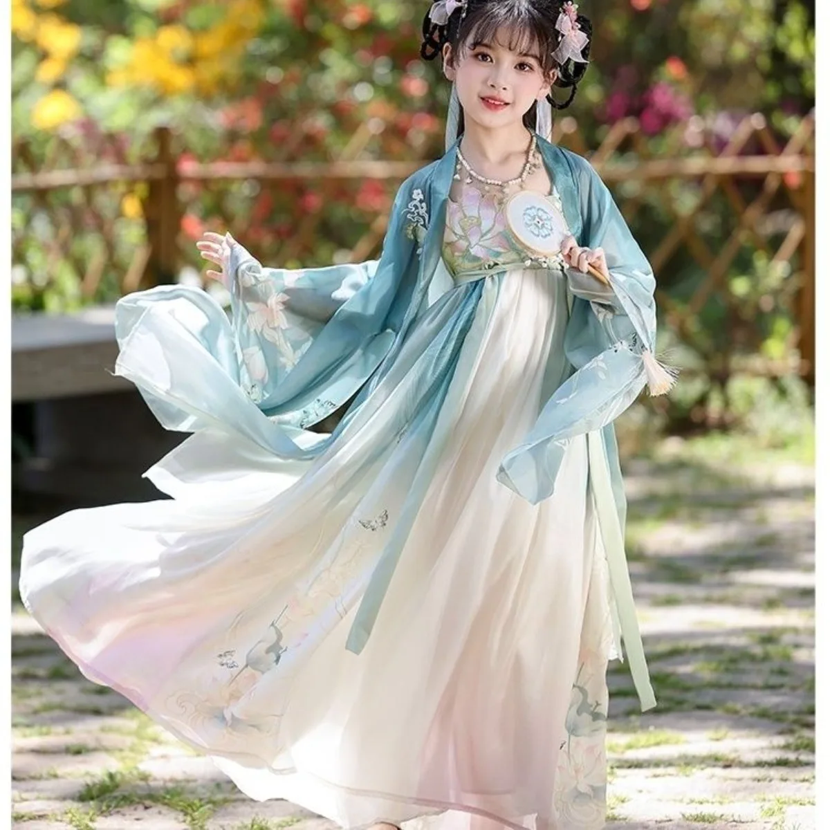 

Ink Wash Summer Lotus Hanfu - Gradient Wide Sleeve Princess Dress for Girls, Ethereal & Chic Chinese Costumes for Girls 2026