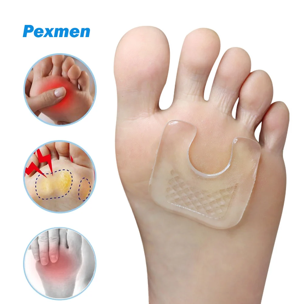 Pexmen 2/4Pcs Gel Callus Pads Waterproof U-Shaped Forefoot Cushions from Rubbing Reusable Foot Corn Sticker Calluses Protector