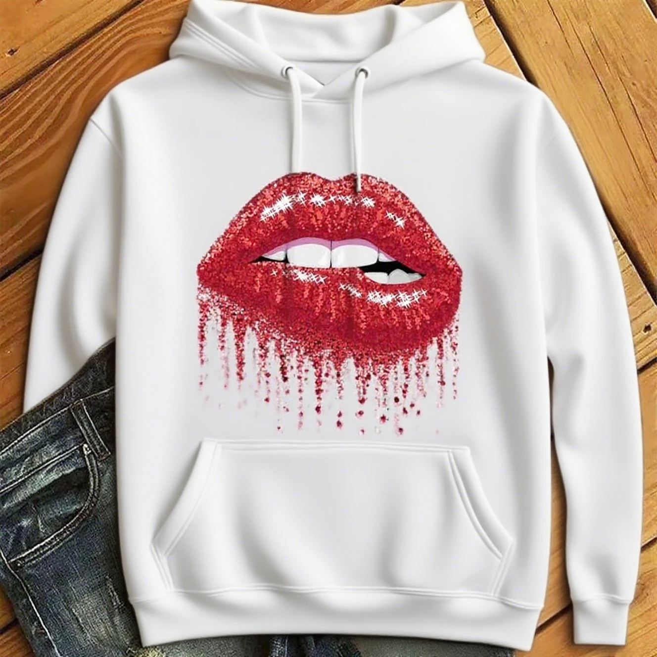 

Lip Graphic Printing Autumn and Winter Pure Cotton Men's and Women's Hoodies Casual Outdoor Street Sports Loose Training Brand