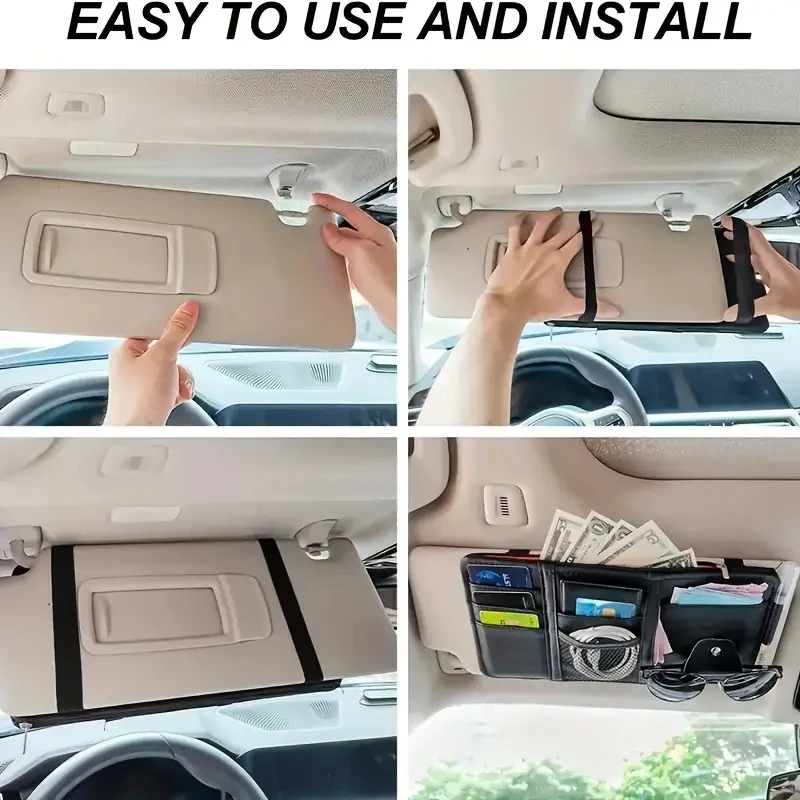Car Sun Visor Organizer Sunglass Mobile Phone Holder Bracket Car Auto Interior Accessories Pocket Card Storage Pouch Mount Stand image 4