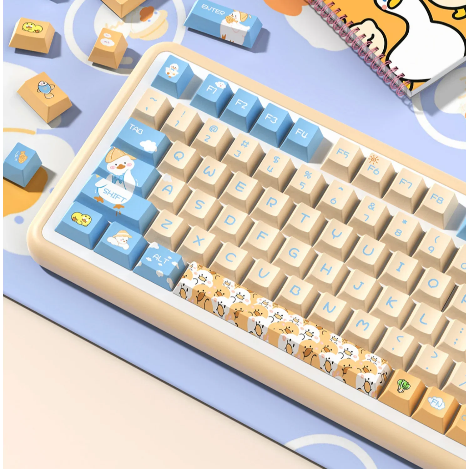 

Cute Duckling Cherry Keycaps PBT Large Set Cartoon for 60/64/84/98/108 Gaming Mechanical Keyboard MX Switch