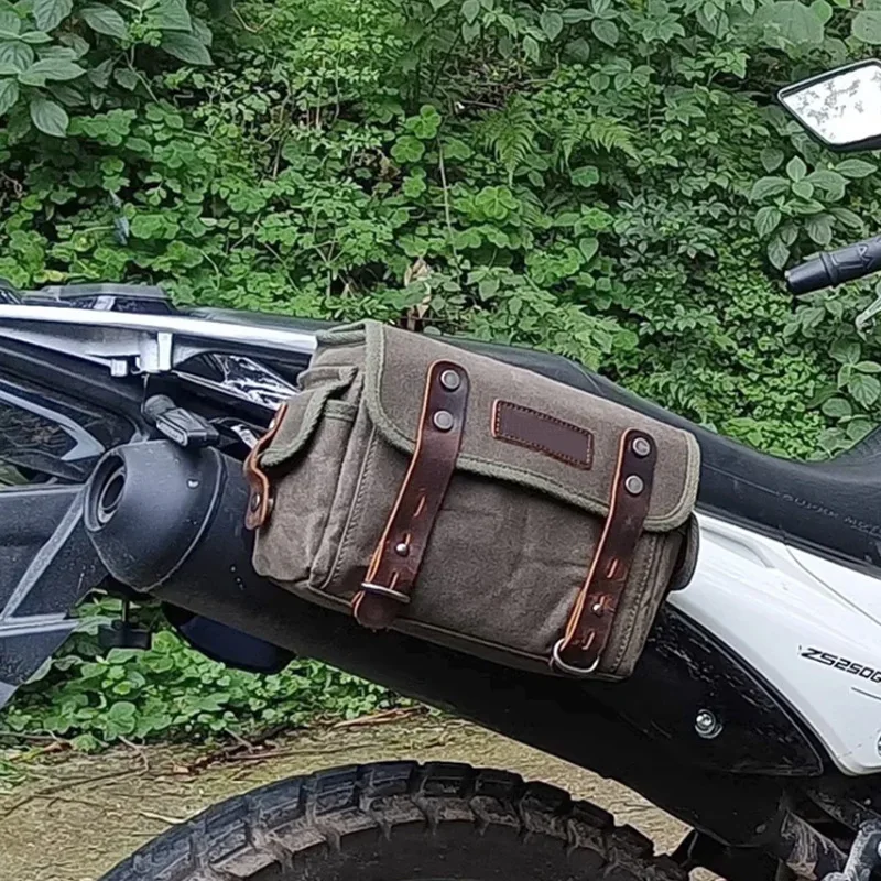 Motorcycle Tail Bag SaddleBag Waterproof Waxed Canvas Detachable Crossbody Shoulder Luggage for Motorcycle Bike Touring