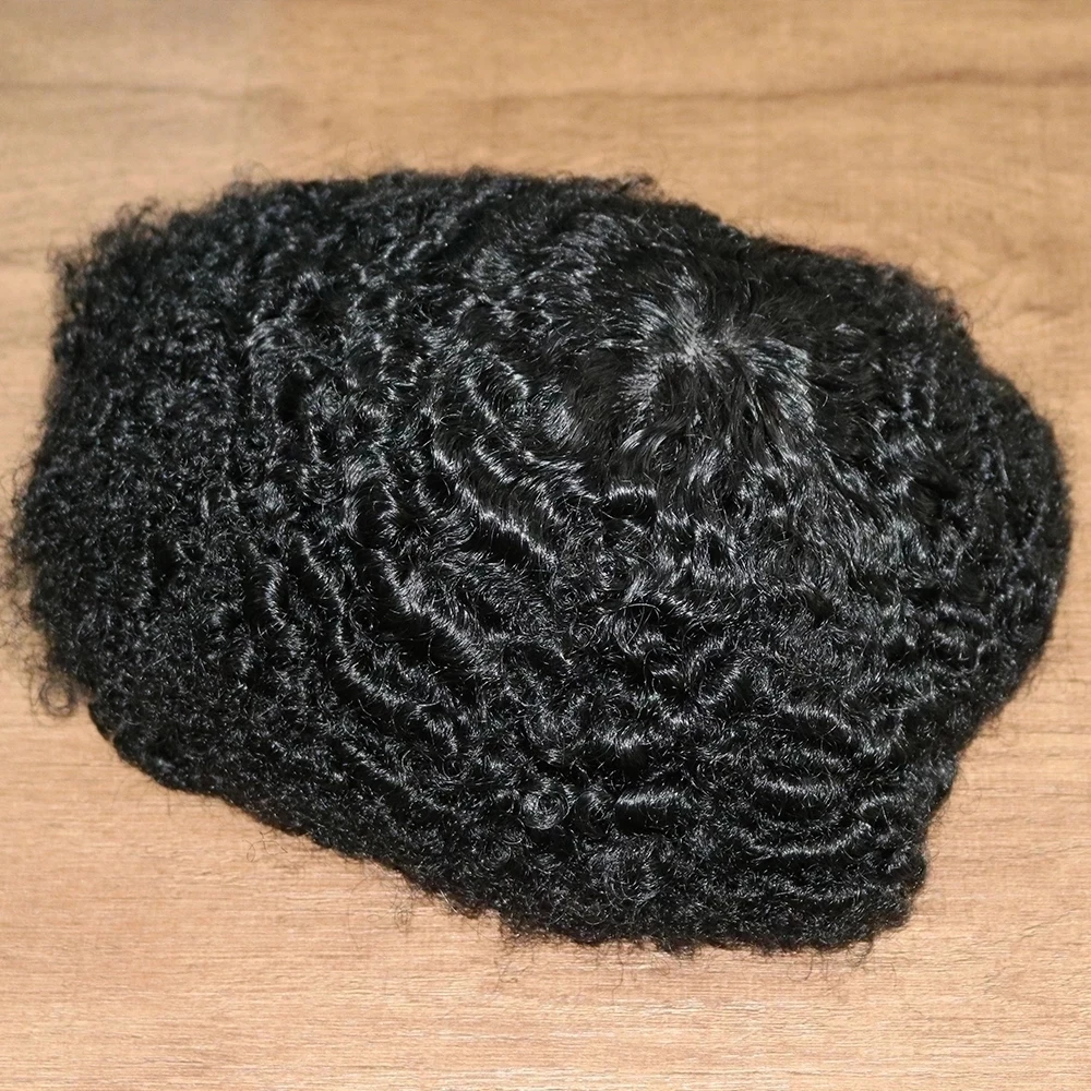 10Mm Golf Kapsel Menselijk Haar Toupetje Voor Zwarte Mannen Pu Huid Gemakkelijk Te Installeren 6Mm Afro Krullend Prothese Capillaire Goedkope Mannen Pruik