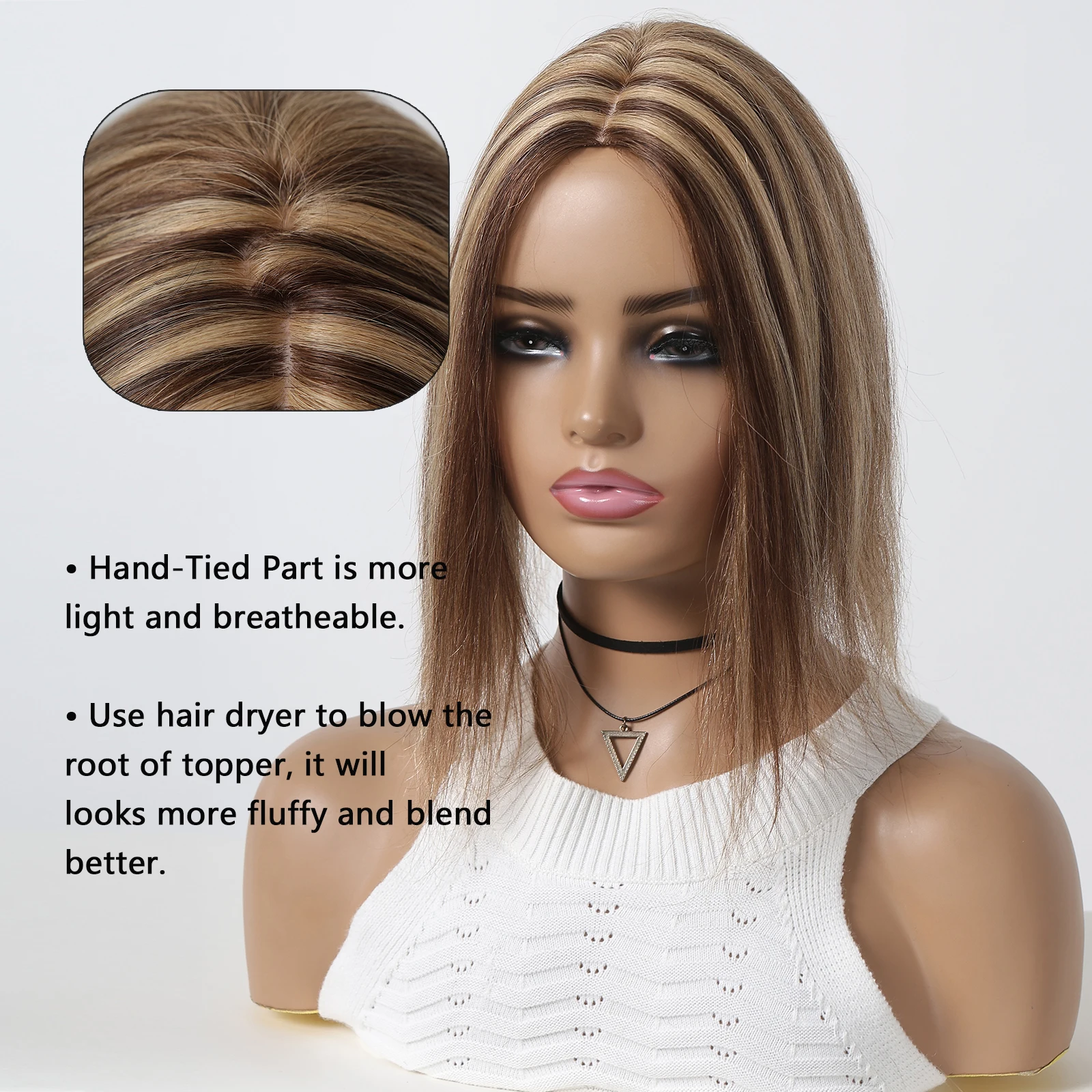 EASIHAIR Women Hair Toppers for Women Middle Part 100% Real Human Hair Base 4 Clip in Topper with Thinning Hair Clip Human Hair