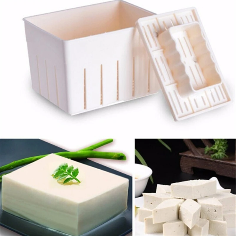 1Set DIY Plastic Tofu Press Mould Homemade Tofu Mold Soybean Curd Making Machine Mold with Cheese Cloth Kitchen Cooking Tool Set