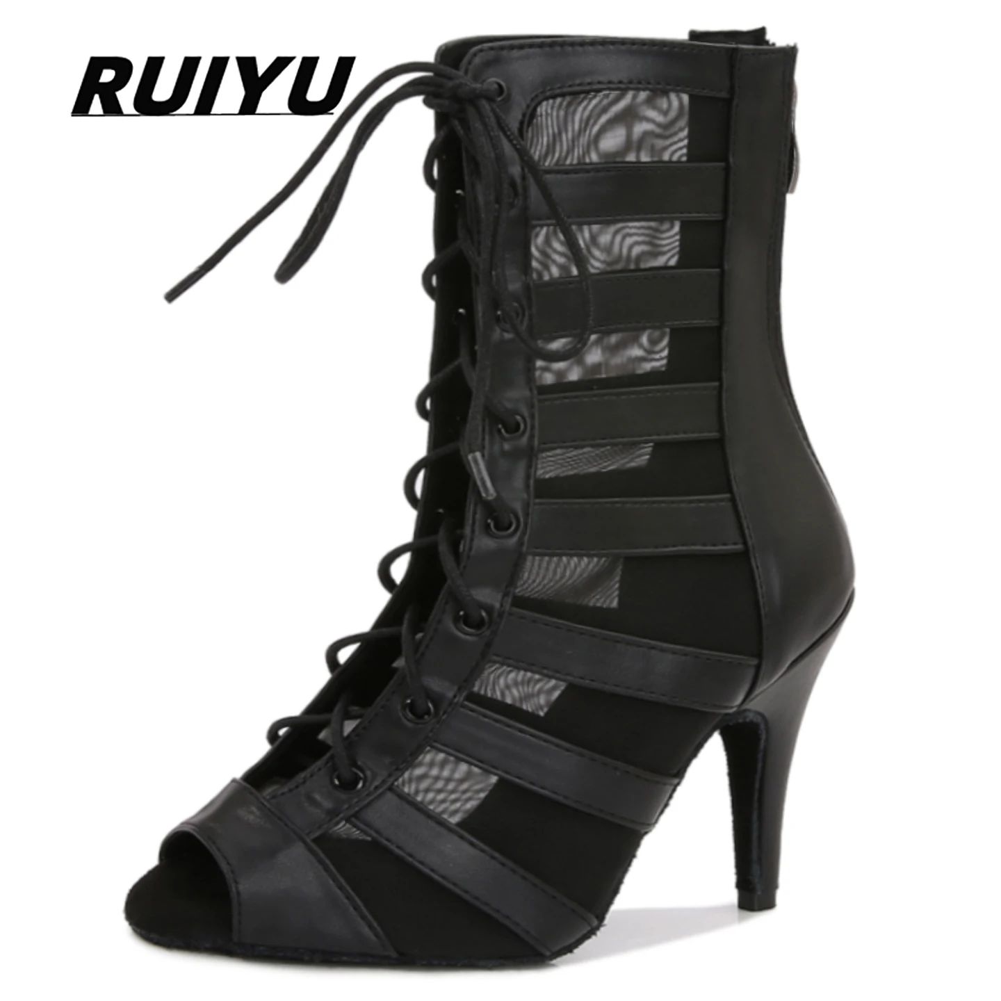 Latin dance shoes, women's salsa tango dance hall party boots, black breathable girls' high-heeled boots, outdoor sports shoes