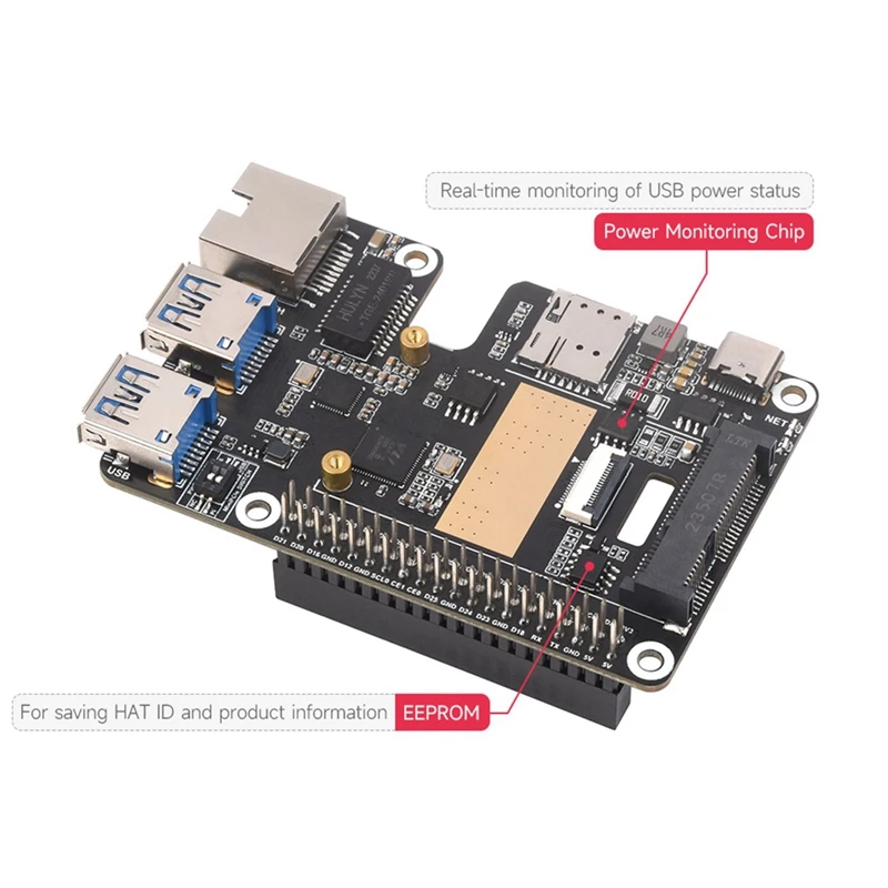 Для Raspberry Pi 5-Pcle To Minipcle Gbe USB3.2 HAT+ Gigabit Ethernet поддерживает интерфейс Minipcie, модуль 4G