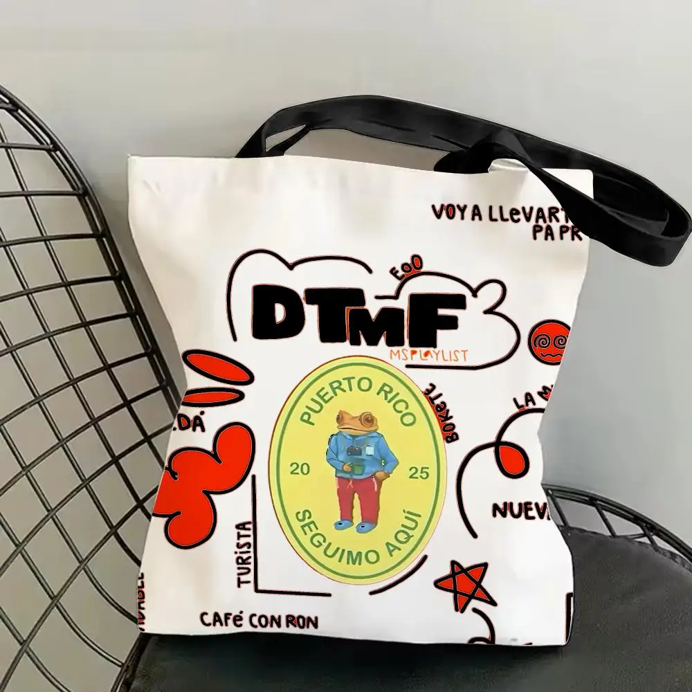 B-Bad B-Bunny 2026 World Tour DtMF Storage Bags Canvas Double-Sided Print Tote Bag Large Capacity Shoulder Shopping Handbag