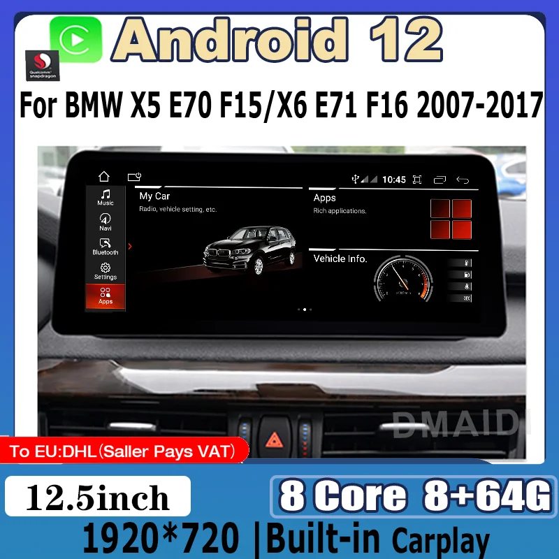 

8+64G Android 12 For BMW X5 E70 F15 X6 E71 F16 2007-2017 Car Multimedia Player GPS Navigation Stereo Carplay Screen CIC NBT