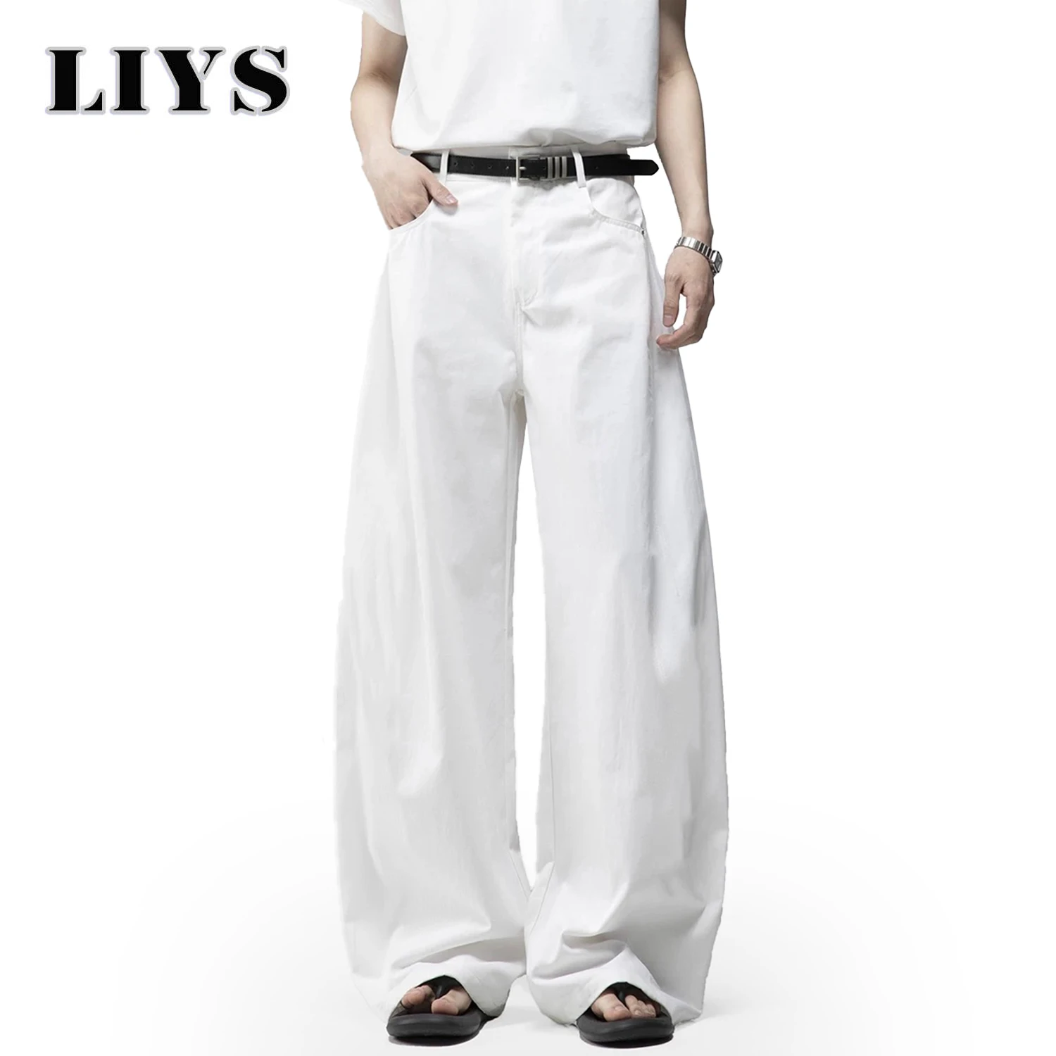 Jeans larghi bianchi da uomo a gamba larga Pantaloni casual in denim quotidiani Pantaloni a palloncino da donna da lavoro solidi Abiti da uomo di High Street