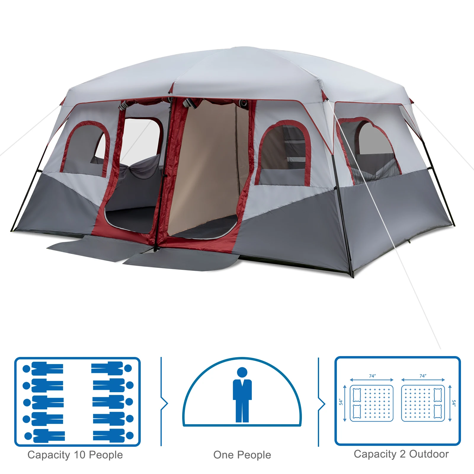 Outdoor double waterproof and windproof, rainproof top roof and large mesh windows, portable and easy to set up camping equipme