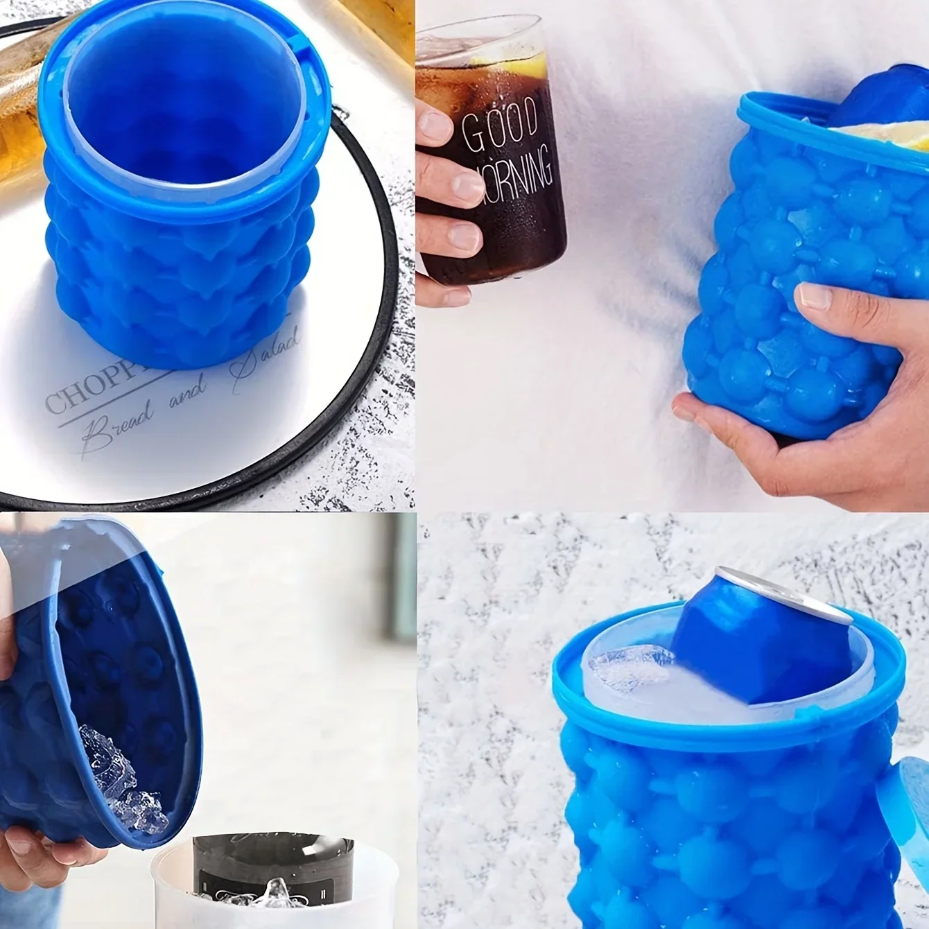 1pc, Ice Trays Blue Silicone Ice Bucket Cup with Lid (2 in 1) Cube Maker for Frozen Cocktail Whiskey