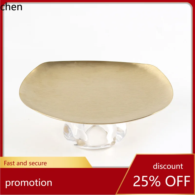 

H1 Crystal Base Fruit Plate Ornament for Hotel and Home Showrooms, Metal Dry Fruit Snack Dish Decoration