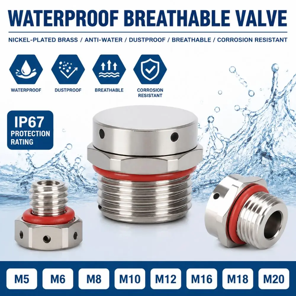 Durable Waterproof Vent Plug Nickel Plated M5 M6 M8 M10 M12 M16 M18 M20 Pressure Balance Plug Brass Automatic Venting Valve