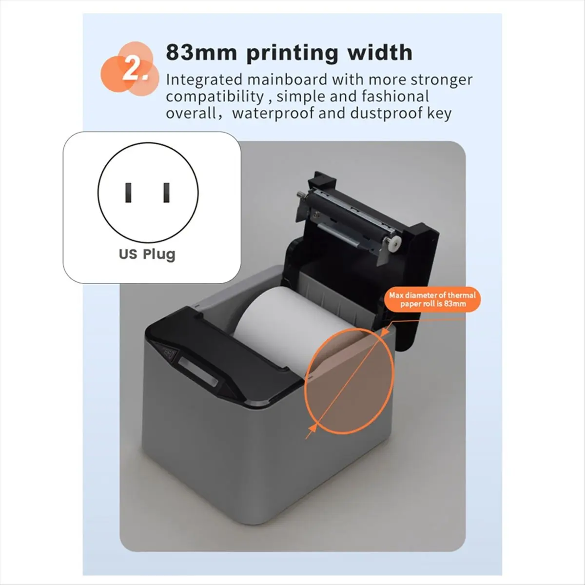 

BOFF 80mm Thermal Receipt Printer Automatic Cutter Restaurant Kitchen POS USB Serial LAN Wifi Bluetooth Paper Desktop-US Plug