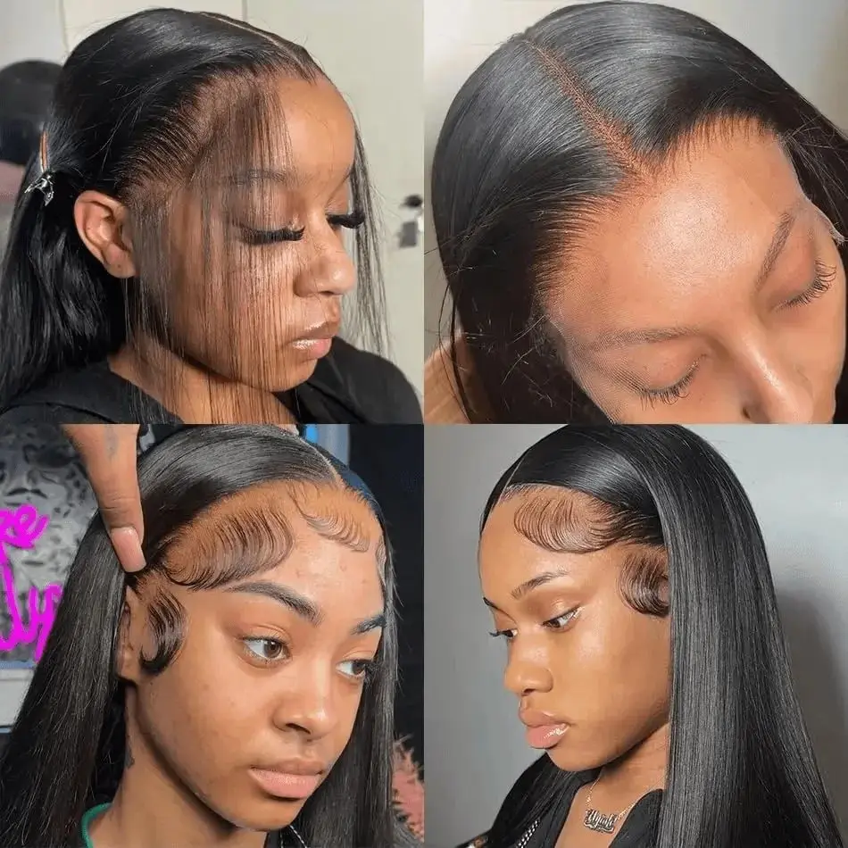 200% 40 Inch Bone Straight 13X4 Transparent Lace Frontal Human Wigs Pre Plucked With Natural Hairline Remy Human Hair Wigs image 3