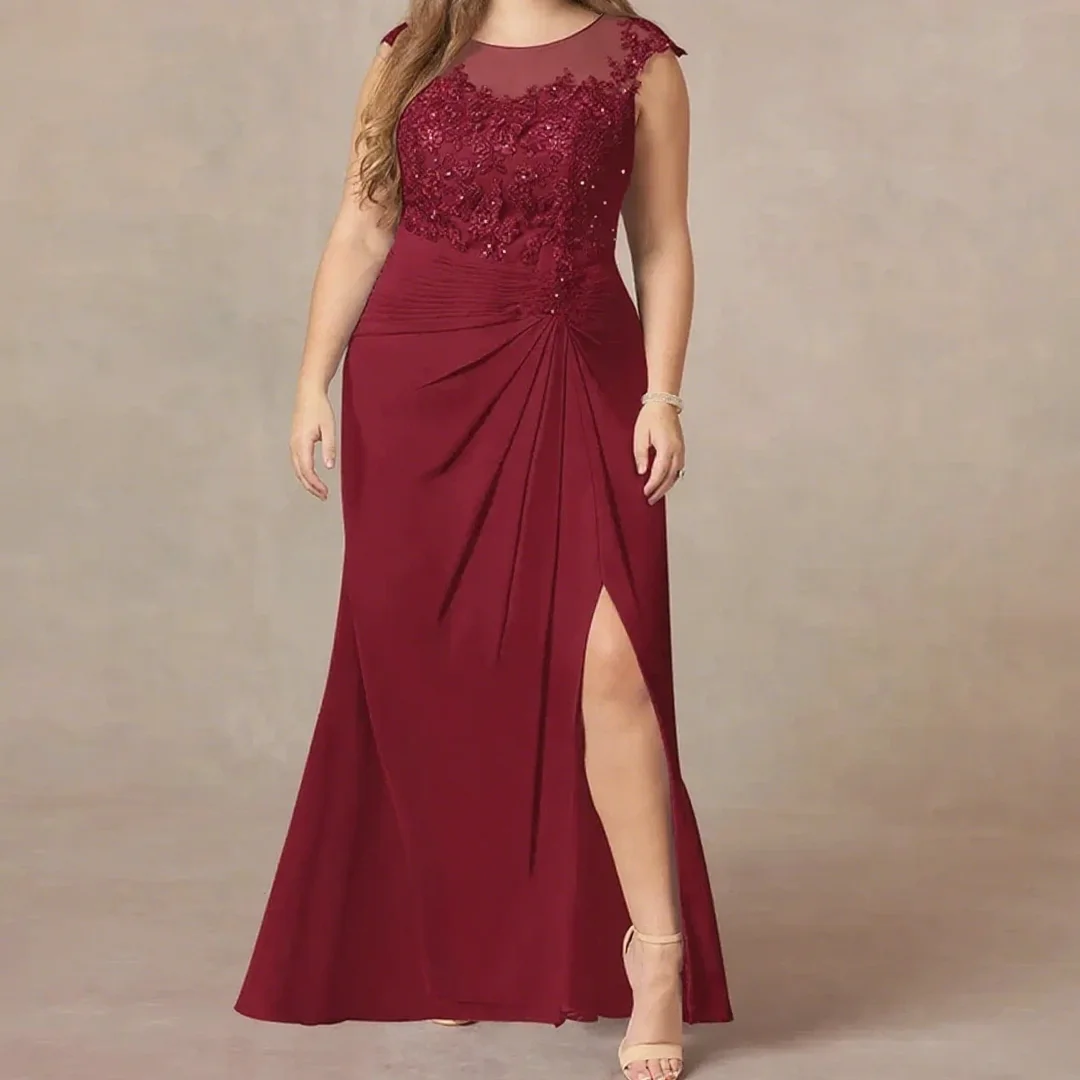 

Side Slit Wedding Party Dresses Lace Chiffon Summer Gowns Plus Burgundy Mother of Bride Dresses for Women Customized