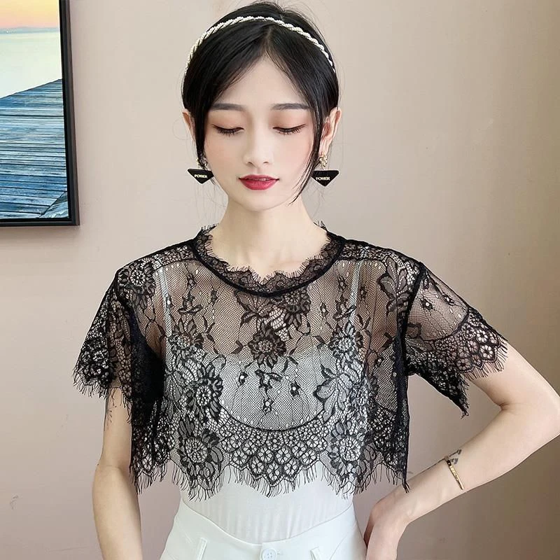 Lace Fake Collar Hollow Lace Neck Collar Embroidery Elastic Mesh Applique Detachable DIY Lace Applique Lady Shirt False Collar