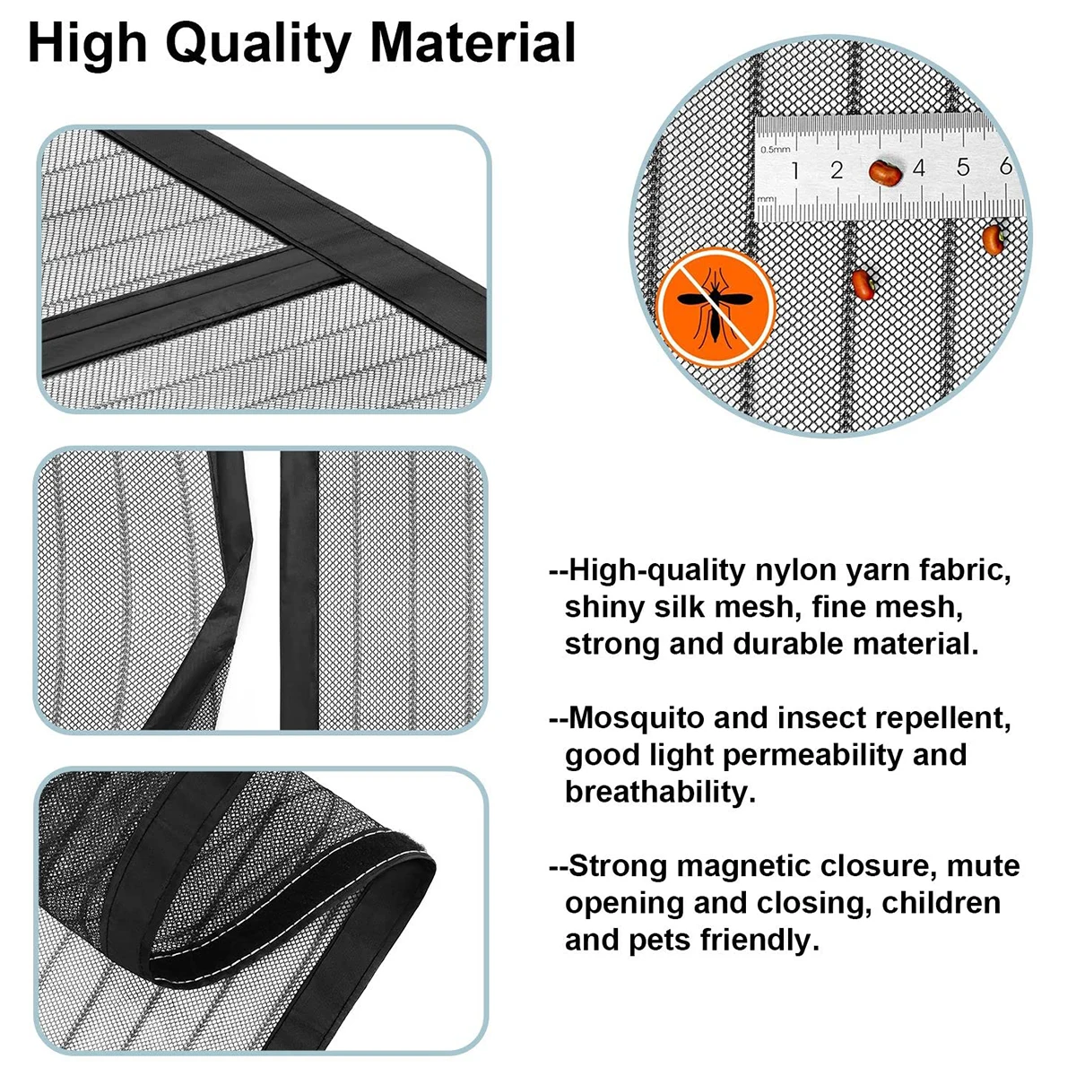 Magnetische Sichtschutztür, haustierfreundlich, durchgehender Sichtschutz, Magnetverschluss – magnetisches Sichtschutztürnetz hält Insekten raus, Schwarz
