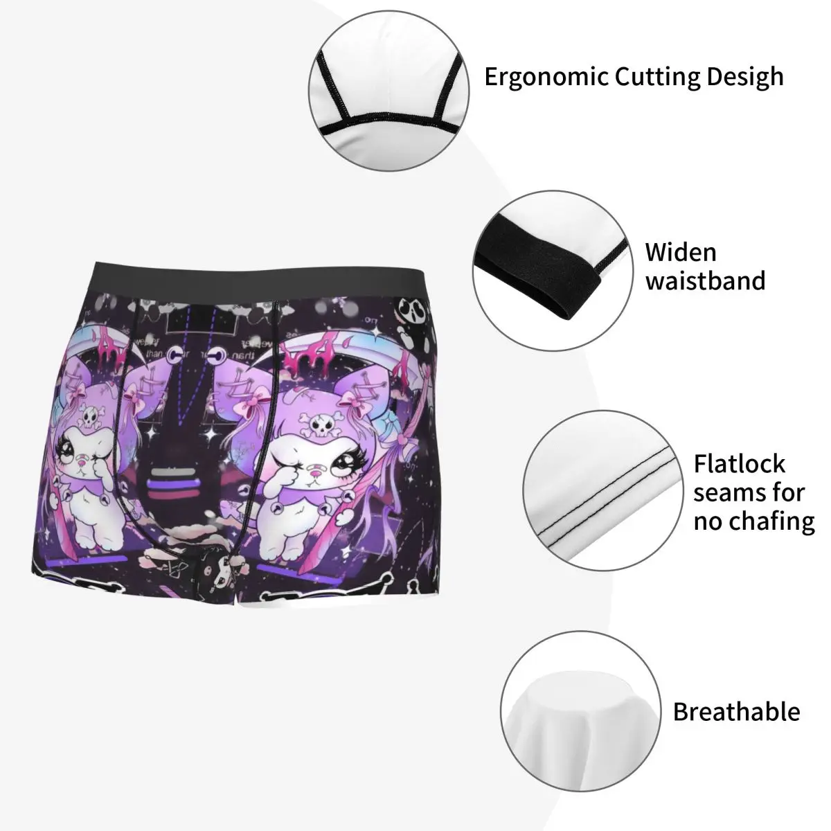Custom Kuromi Classical Anime Underwear Men Stretch Kawaii Design Boxer Briefs Shorts Panties Soft Underpants For Male